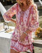 Indlæs billede til gallerivisning V-neck Printed Casual Bohemian Short Dress