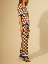 Carica l&#39;immagine nel visualizzatore di Gallery, Unique Checkerboard Print Blue Stripe Patchwork Loose Top