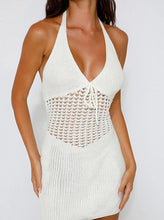 Load image into Gallery viewer, Halter Crochet Waist Backless Knit Mini Dress