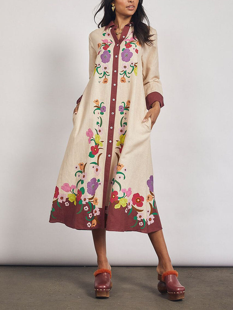 Exquisite Vintage Shirt-Style Midi Dress