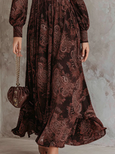 Load image into Gallery viewer, Brown Paisley Zippered Waist Maxi Dress