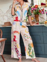 Indlæs billede til gallerivisning Unique Print Short Sleeve Loose Shirt And Elastic Waist Pants Set