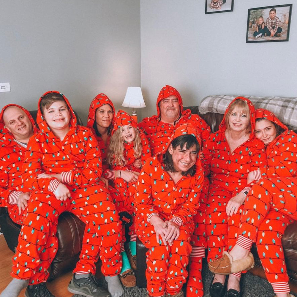 Ensemble de pyjama assorti à capuche avec ampoule de Noël rouge 