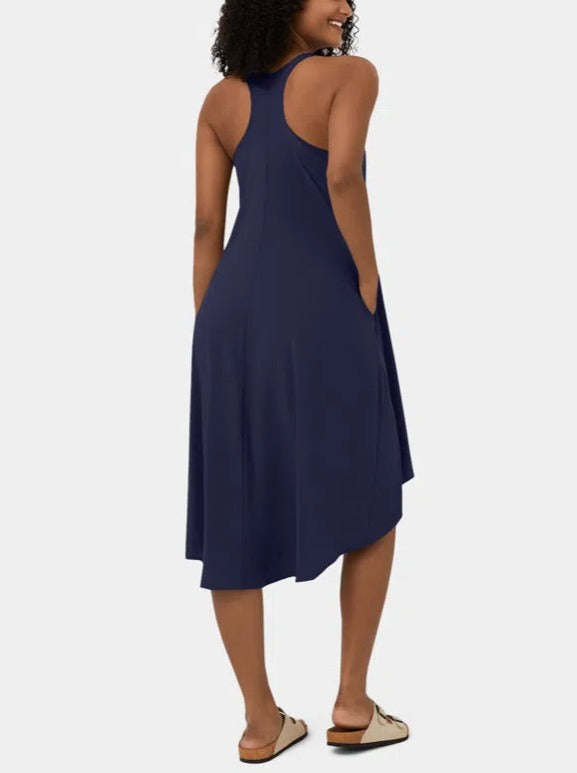 Backless High Low Flowy Midi Quick Dry Casual Dress