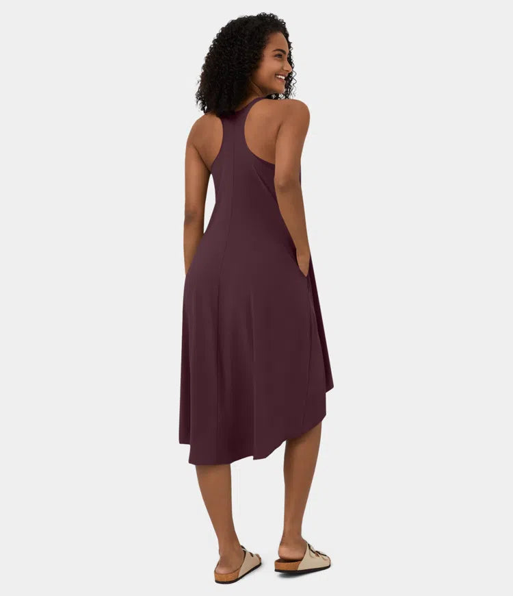 Backless High Low Flowy Midi Quick Dry Casual Dress