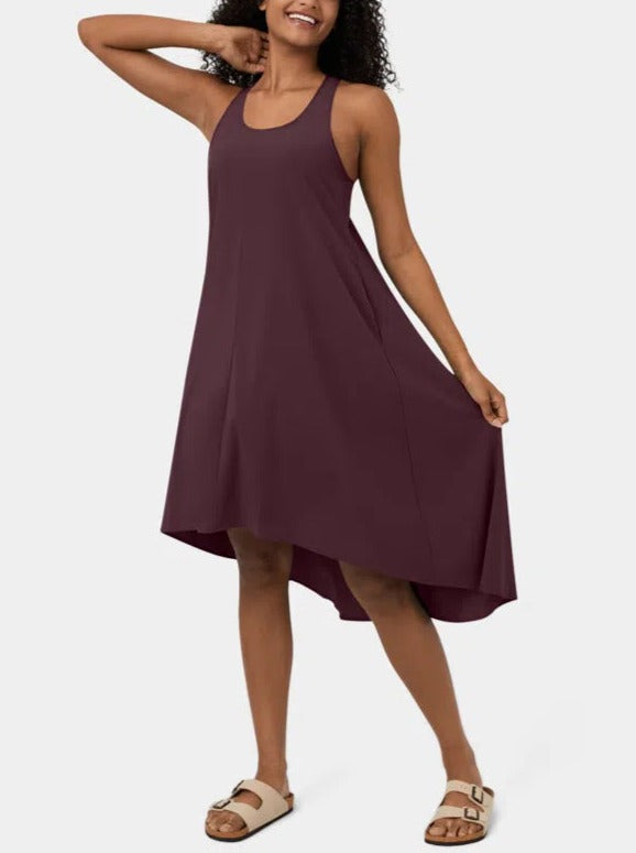 Backless High Low Flowy Midi Quick Dry Casual Dress