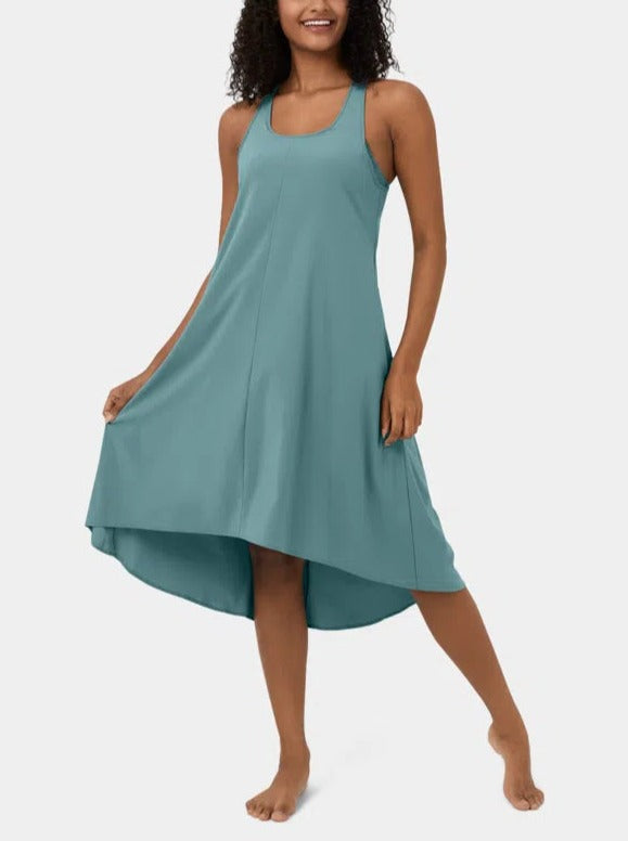 Backless High Low Flowy Midi Quick Dry Casual Dress