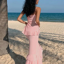 Load image into Gallery viewer, Pleated Midriff Halter Slim-Fit Slit Skirt Sets