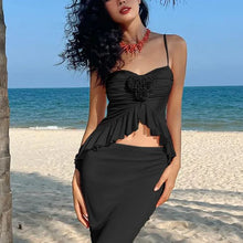 Load image into Gallery viewer, Pleated Midriff Halter Slim-Fit Slit Skirt Sets