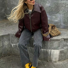 Load image into Gallery viewer, Vintage Lapel Zipper Faux Leather Jacket