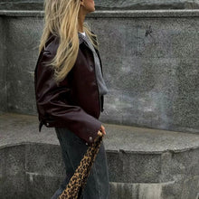 Load image into Gallery viewer, Vintage Lapel Zipper Faux Leather Jacket