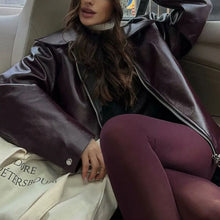 Load image into Gallery viewer, Vintage Lapel Zipper Faux Leather Jacket