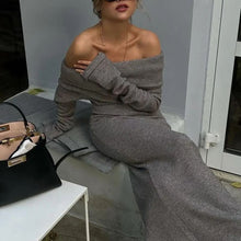 Load image into Gallery viewer, Off Shoulder Fit Knitted Maxi Dress