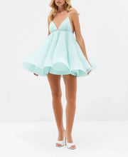 Load image into Gallery viewer, Suspender Backless Dress Puffy Mini Dress