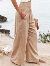 Load image into Gallery viewer, Smocked Waist Side-seam Wide Leg Linen Pants