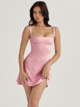 Load image into Gallery viewer, Wrap Around Satin Mini Dress