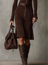 Load image into Gallery viewer, Brown Vintage Zipper Belted Midi Dress£¨Includes belt£©