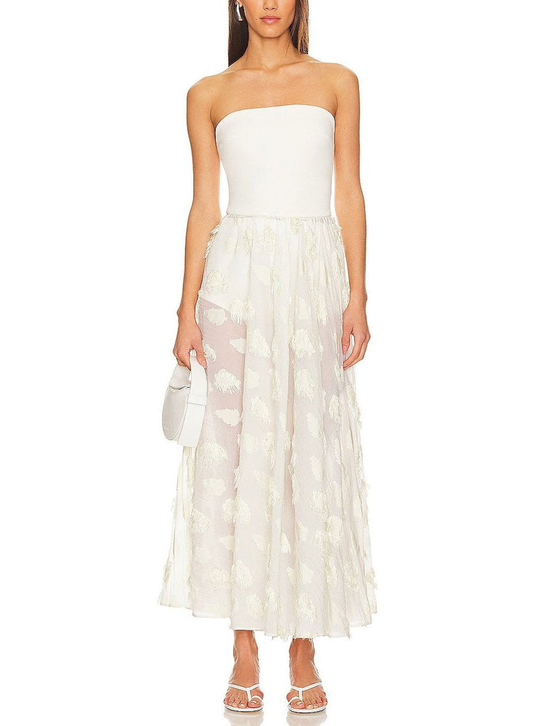 Elegant Strapless A-Line Slightly Sheer Midi Dress