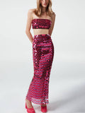 Fashionable Sequined Busty Long Skirt Suit