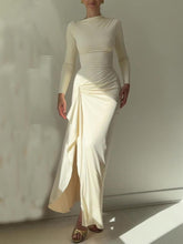 Load image into Gallery viewer, Elegant Ruched Side Slit Drape Ruffles Back Lace-up Stretch Maxi Dress