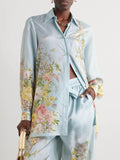 Fine Satin Positioning Floral Print Long Sleeve Shirt