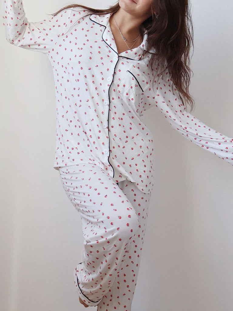 Ladybug Print Long Pajama Set