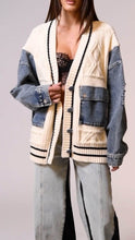 Load image into Gallery viewer, Unique Denim Patchwork Cable Knitted Coat