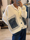 Unique Denim Patchwork Cardigan Sweater Jacket