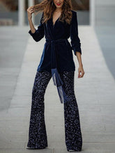 Load image into Gallery viewer, Elegant Sequined Flared Trousers