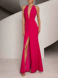 Elegant V-neck Slit Fishtail Maxi Dress