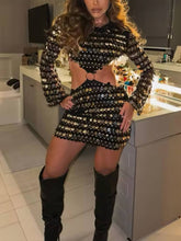 Load image into Gallery viewer, Elegant Sequin Cutout Long Sleeve Mini Dress