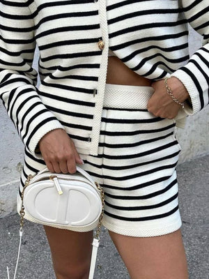 Vintage Striped Crew Neck Knit Shorts set