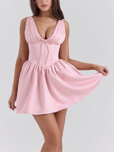 Laden Sie das Bild in den Galerie-Viewer, Elegant Satin Bow V Neck Mini Dress