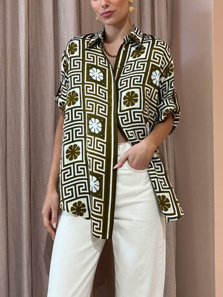 Unique Pattern Print Loose Shirt