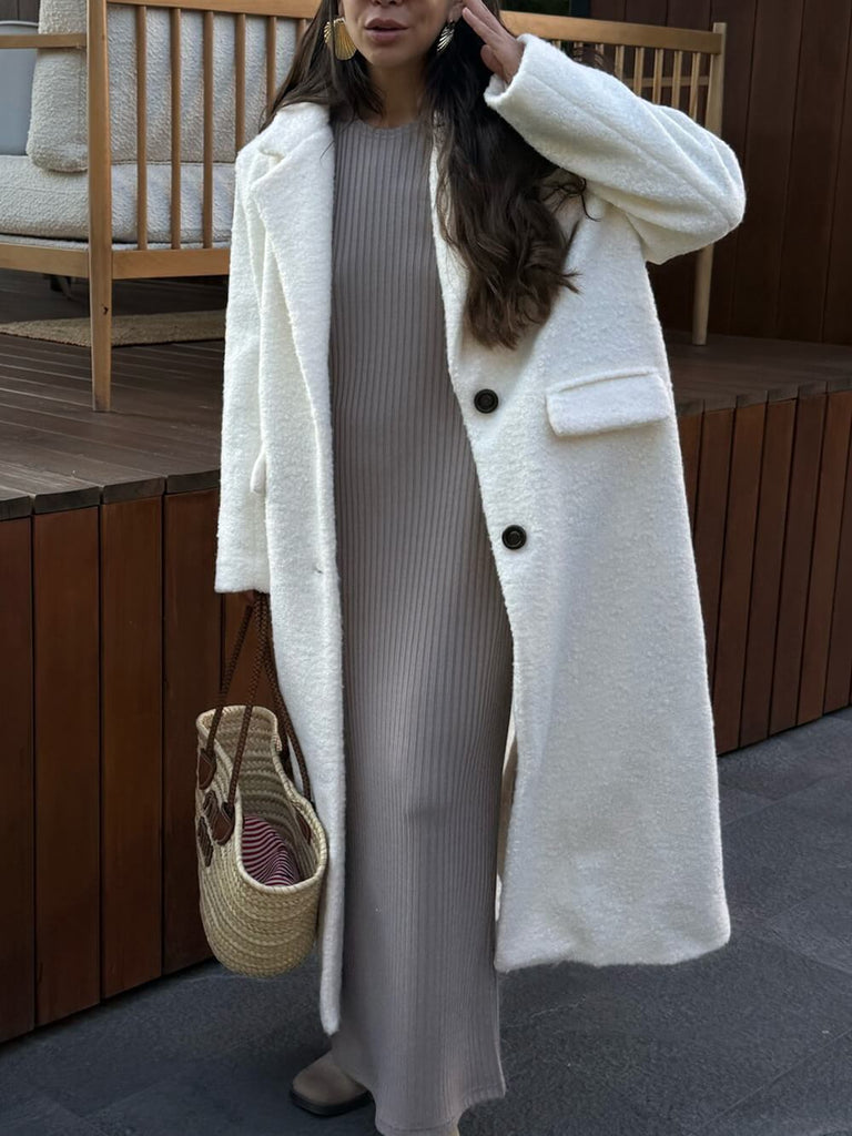 Classic Back Hem Slit Lapel Long Wool Coat