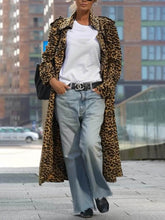 Load image into Gallery viewer, Unique Be Free Leopard Print Long Sleeve Loose Midi Trench Coat