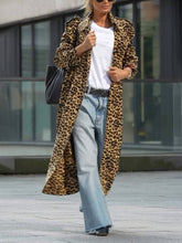 Load image into Gallery viewer, Unique Be Free Leopard Print Long Sleeve Loose Midi Trench Coat