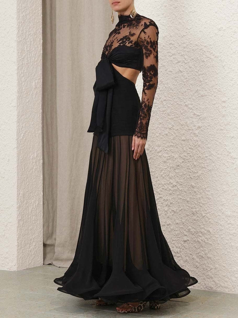 Elegant Lace Hollow A-line Maxi Dress