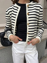 Load image into Gallery viewer, Vintage Striped Crew Neck Knitted Cardigan Jacket