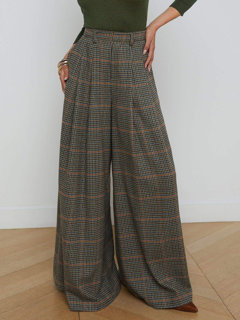 Retro Casual Plaid Suit Wide-leg Pants