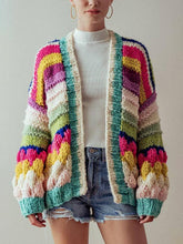 Laden Sie das Bild in den Galerie-Viewer, Colorful Striped Chunky Knit Cardigan Jacket