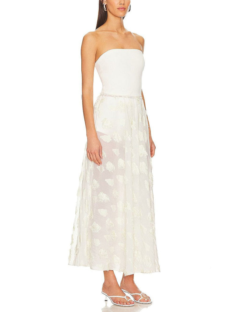 Elegant Strapless A-Line Slightly Sheer Midi Dress