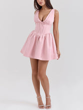 Laden Sie das Bild in den Galerie-Viewer, Elegant Satin Bow V Neck Mini Dress