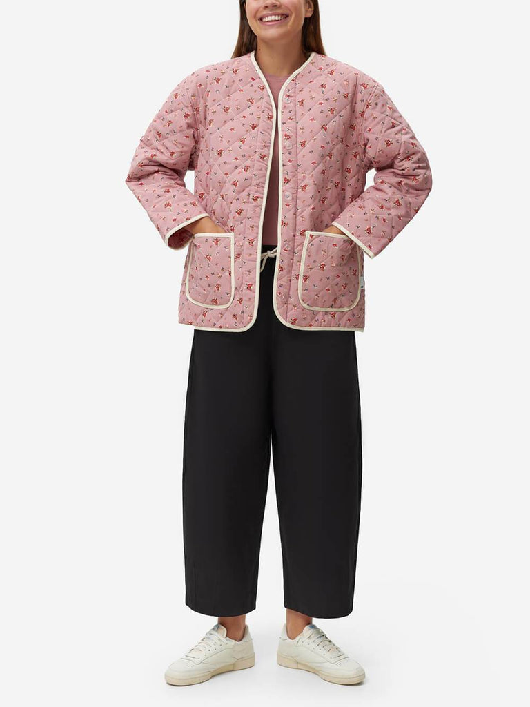 Unique Quilted Pink Flower Pocket Jacket