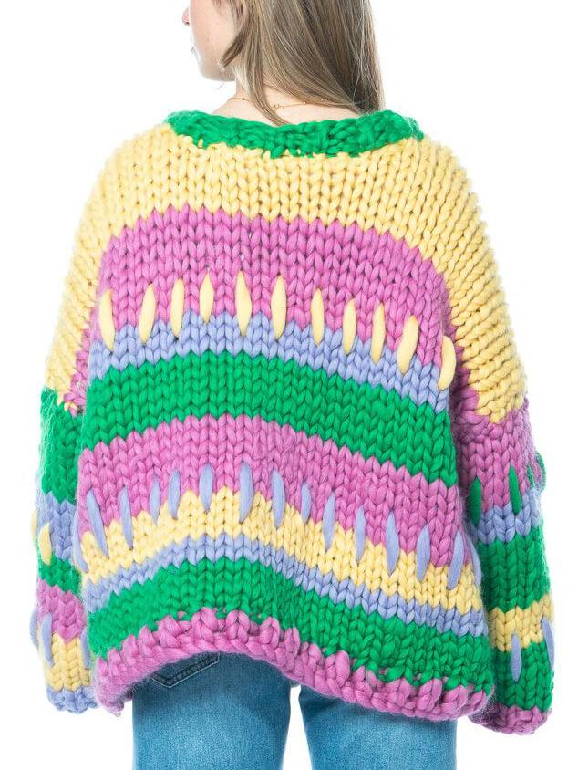 Unique Colorful Striped Loose Crewneck Sweater