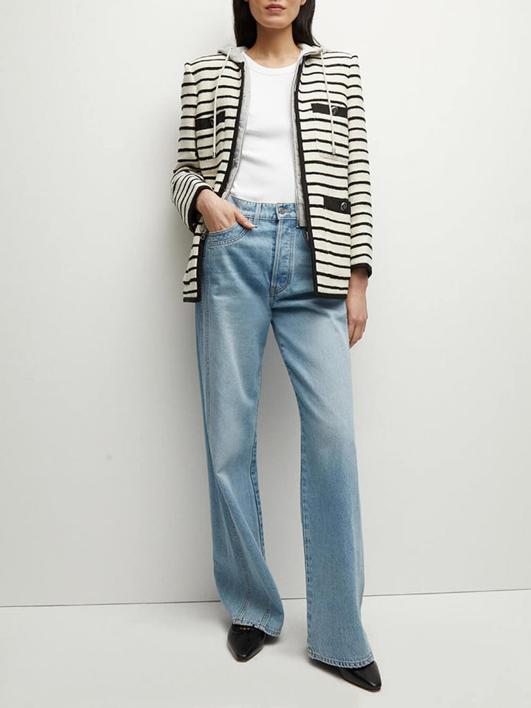 Exquisite Striped Patchwork Pocket Dickie Jacket