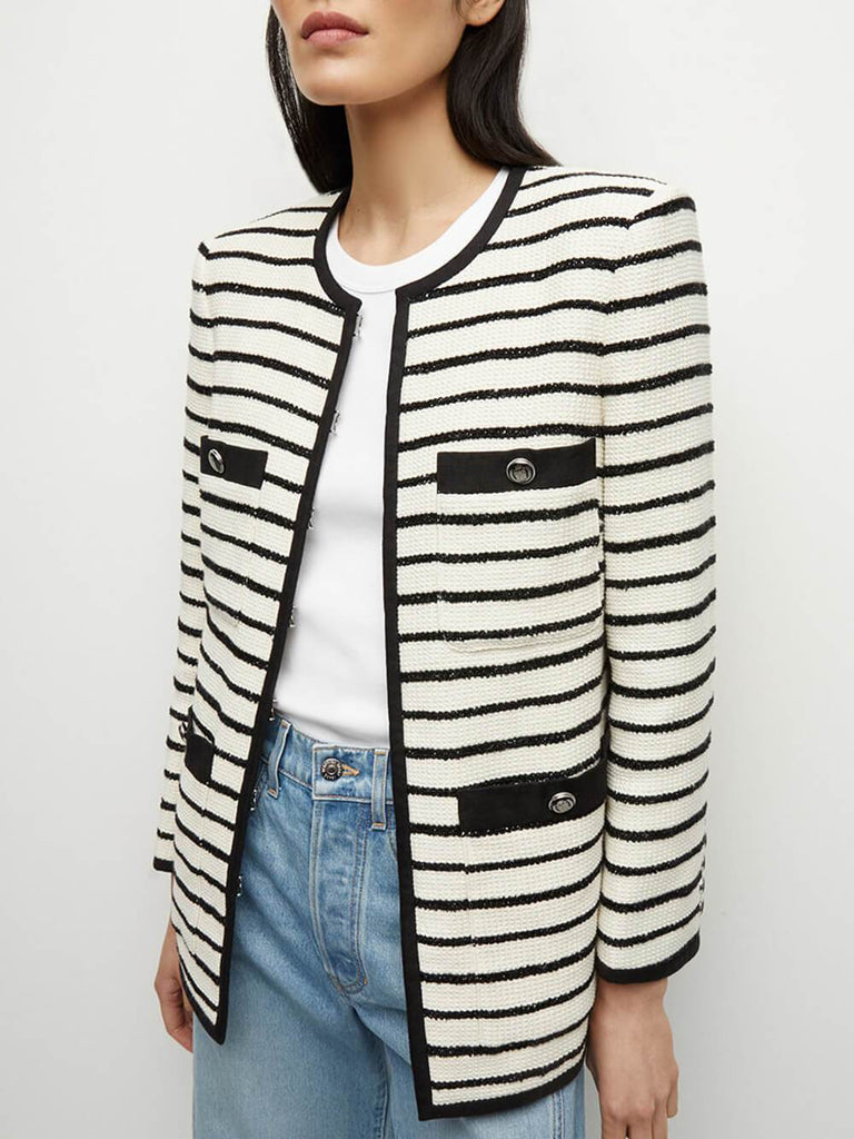 Exquisite Striped Patchwork Pocket Dickie Jacket