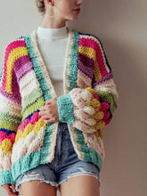 Laden Sie das Bild in den Galerie-Viewer, Colorful Striped Chunky Knit Cardigan Jacket