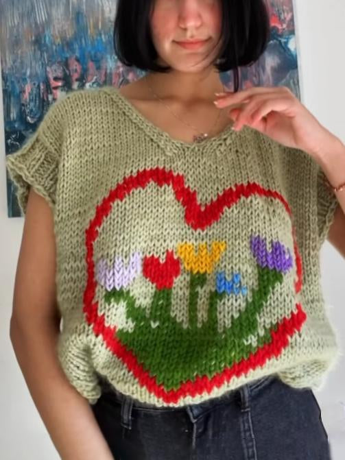 Casual Colorful Garden Pattern Vest Sweater