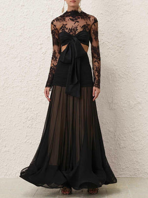Elegant Lace Hollow A-line Maxi Dress